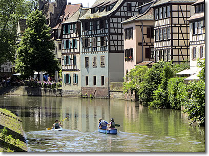 Paddling on the river in Strasbourg, Alsace, France