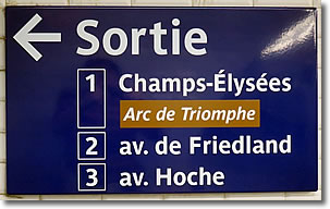 Exit (Sortie) sign in Paris Métro, France