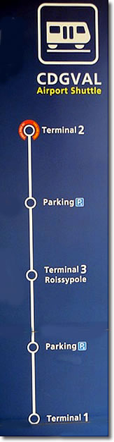 CDGVal Shuttle Train route map, Charles de Gaulle Airport, Paris, France