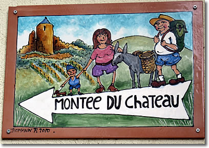 Sign for path to the chateau, Kaysersberg, Alsace, France
