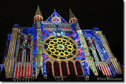 Cathedral Notre-Dame de Chartres illuminated for Chartres en lumières, Chartres, France