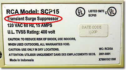 Electrical Surge Suppressor label