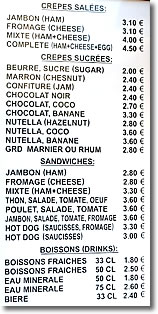 Snack menu, Paris, France