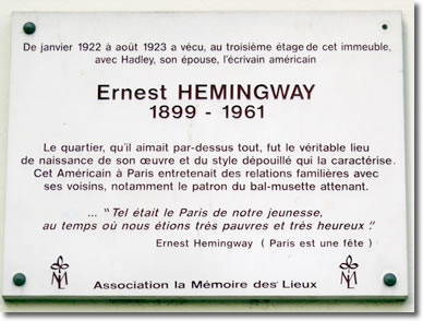 Hemingway plaque at 74 rue du Cardinal Lemoine, Paris, France