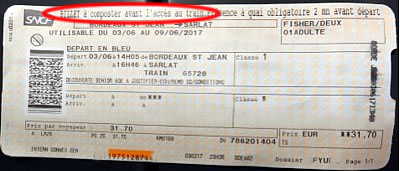 SNCF Train Ticket, Validated (Composté)