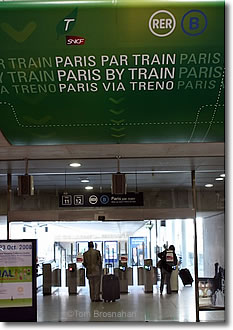 Paris par train sign, CDG Airport, Paris, France