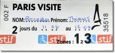 Paris Visite transit ticket, Paris, France