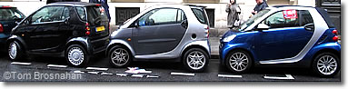 Smart cars parked in Paris, France