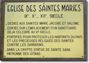 Sign on the Église des Saintes-Maries-de-la-Mer, Camargue, Provence, France