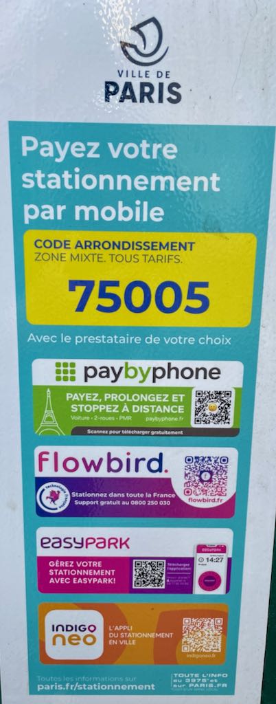 Parking apps accepted in Paris, France.